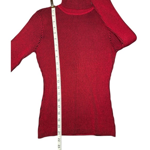 Sandro Red Black Ribbed Knit Turtleneck Sweater Medium | Luxury Fall Winter - Picture 8 of 10